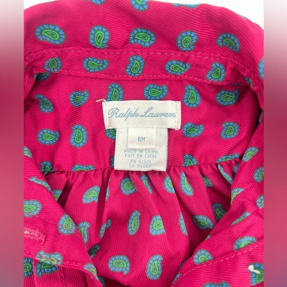 Ralph Lauren purple or magenta satin paisley shirt with ruffled collar size 6M